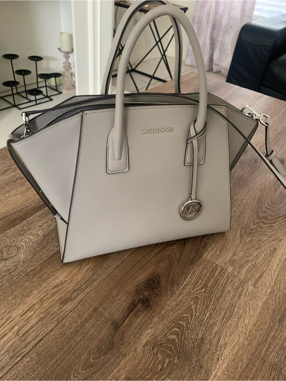 Michael Kors Gray Leather Satchel with Silver Hardware